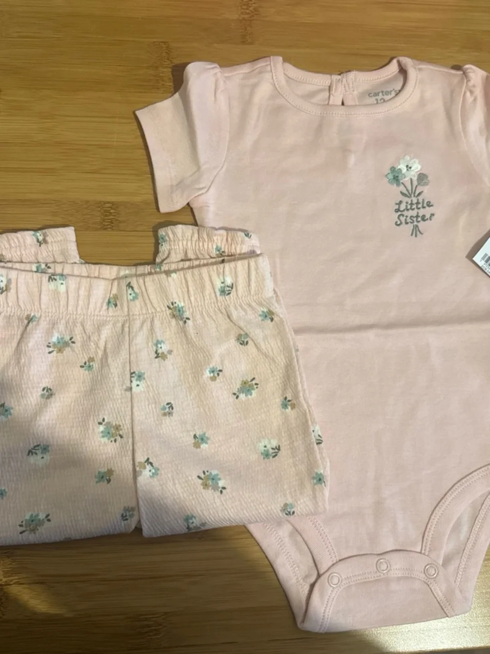 Carter's Light Pink 'Little Sister' Floral Bodysuit and Floral Pants Set